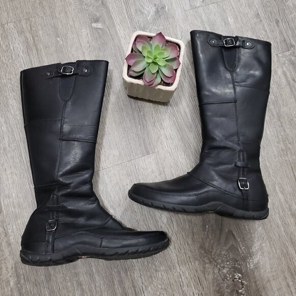 The North Face Awnu Camryn Tall Boots Black Leather Sz 6 - Picture 1 of 13